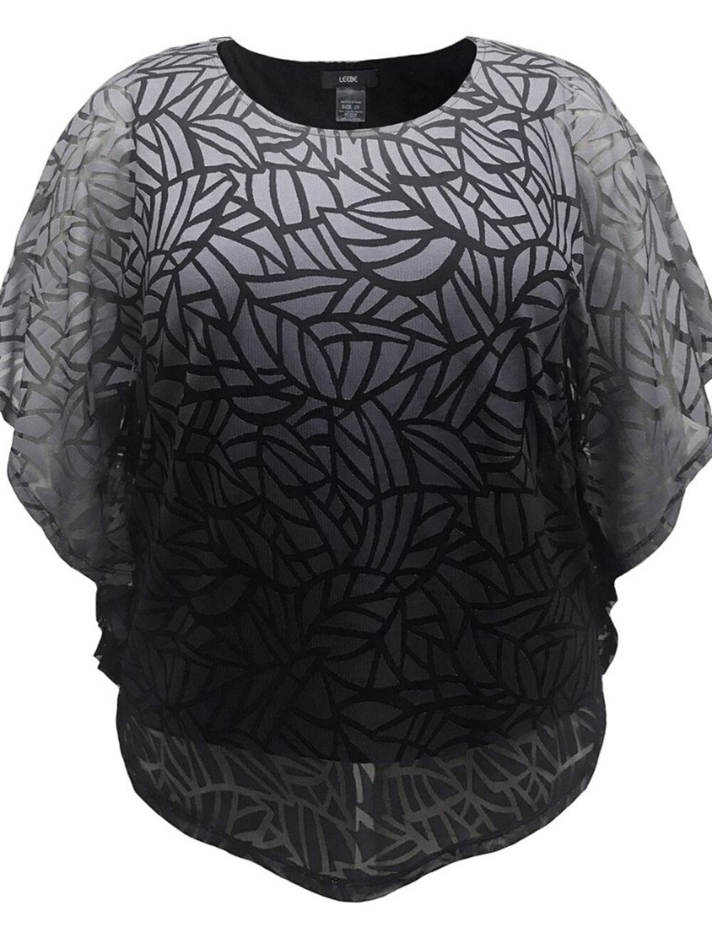 Women and Plus Size Double-Layered Burnout Poncho Blouse Top (S-5X)